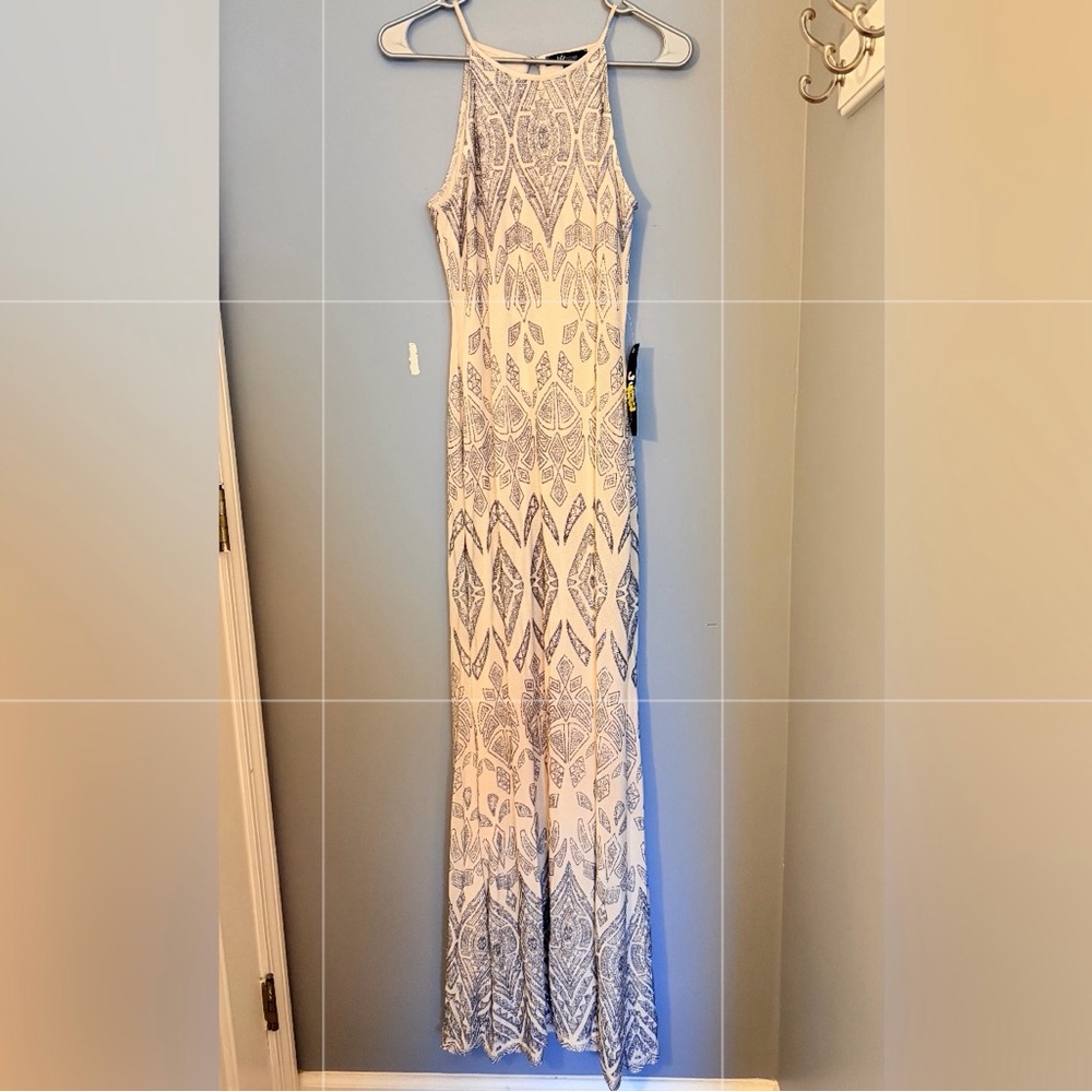 Jump Apparel Ivory Silver Glitter Art Deco Gatsby Formal Prom Dress 7/8
